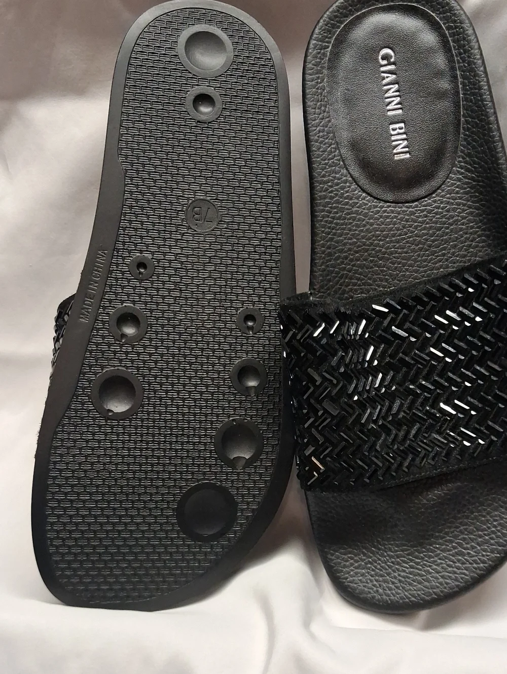 Gianni Bini Black Beaded Slide Sandals with Woven Shine